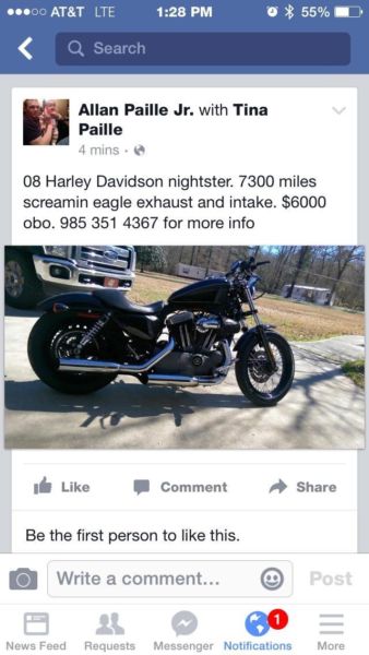 08 Harley Davidson nightster. 7300 miles.