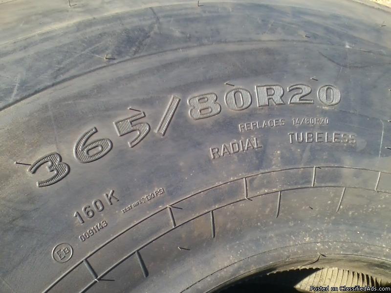 2 Good year 365/80R20 steer tires, 0