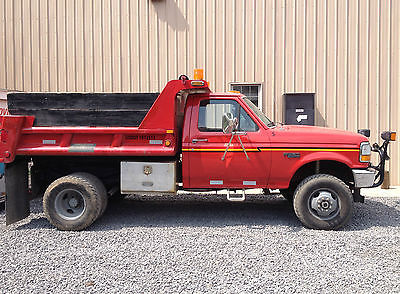 Ford : F-350 XL 1998 ford f 350 xl red dump truck 4 x 4 9 ft plow reg cab 2 d v 8 automatic 7.5 l