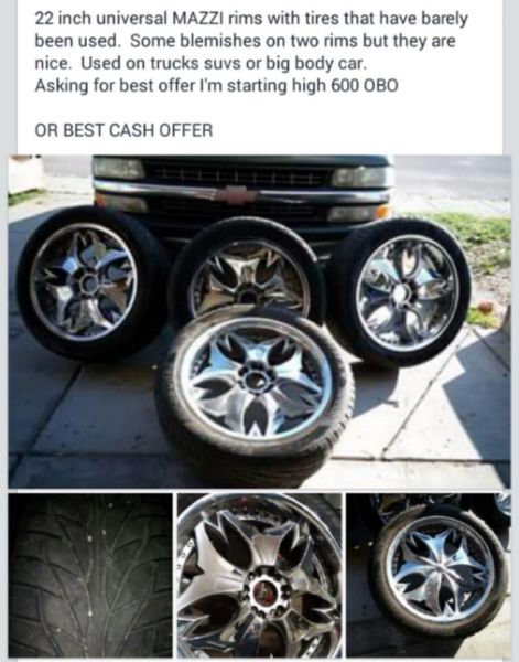 22 inch UNIVERSAL MAZZI RIMS WITH TIRES