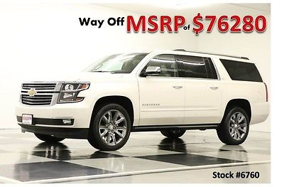 Chevrolet : Suburban MSRP$76280 4WD LTZ DVD Leather GPS White Diamond 4X4 New Navigation Heated Cooled Sunroof Rear Camera Park Assist Cocoa 14 15 Memory