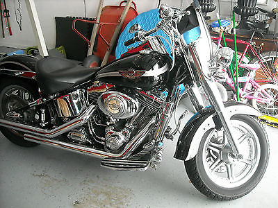 Harley-Davidson : Softail 2003 fat boy anniversary black with sliver trim upgrades 48 000 miles