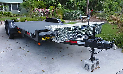 7'x18' solid steel open car hauler with diamond plate tool box