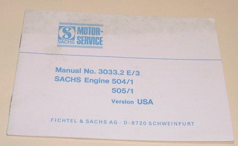 SACHS 504/505 MOPED ENGINE OWNER'S MANUAL *FREE U.S. SHIPPING*