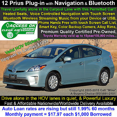 Toyota : Prius Plug-In Premium with Valid Carpool lane Stickers!! HOV Stickers Voice-Navigation, Backup Camera, Heated Seats, Bluetooth, Warranty!