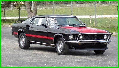 Ford : Mustang MACH 1-SHAKER HOOD-RESTORED-RAVEN BLACK-SEE VIDEO 1969 mach 1 shaker hood restored raven black mustang fastback