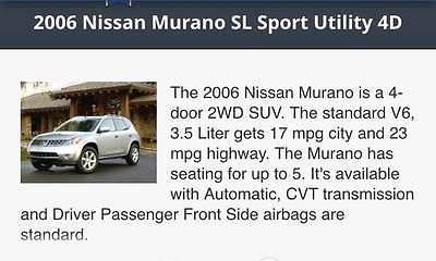 Nissan : Murano SL Sport Utility 4-Door 2006 nissan murano sl sport utility 4 door 3.5 l
