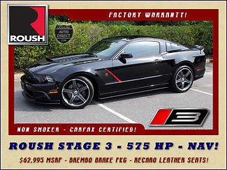 Ford : Mustang GT Premium ROUSH STAGE 3 - $62,995 MSRP - 575 HP! NAVIGATION & BREMBO BRAKE PKG-RECARO LEATHER SEATS-FACTORY WARRANTY-NON-SMOKER!