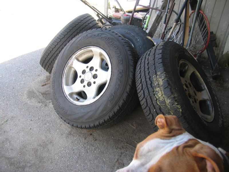 4 tires w rims for 1998 but not 2001 or newer 5 lugs 60% good tires, 1