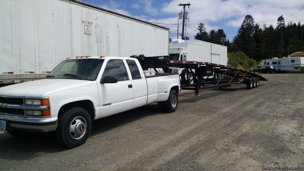 2008 Kaufman 4-car hauling trailer with Chevy pickup for sale!