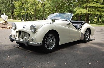 Triumph : Other Small Mouth Totally Restored 1957 Triumph TR 3, White/Black Genuine Leather,New Soft Top