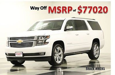 Chevrolet : Suburban MSRP$77020 4X4 LTZ Sunroof DVD GPS Leather White 4WD New Navigation Heated Cooled Seats Player Rear Camera 22 In Chrome 15 2015 16