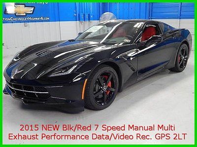 Chevrolet : Corvette NEW 2015 C7 Stingray GPS REC 7-Speed Multi Exhaust Chevy Corvette Sport Coupe Manual Jet Black Adrenaline Red Leather Red Calipers