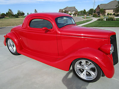 Ford : Other Custom 1935 ford 3 window coupe all steel red cream interior 1647 miles pristine