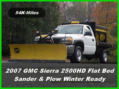 GMC : Sierra 2500 Flat Bed 07 gmc sierra 2500 hd flat bed work truck 4 x 4 6.0 l vortec gas used plow sander