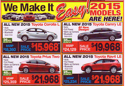 Toyota : Corolla ALL MODELS ON SALE BRAND NEW 2015 TOYOTA COROLLA CAMRY PRIUS RAV4 SALE! WE MAKE IT EASY! ALL MODELS