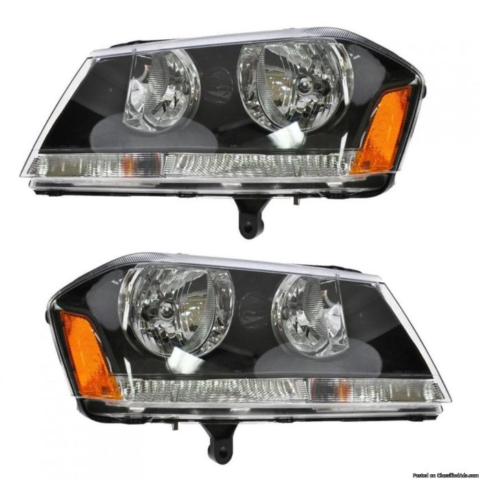 Headlights Headlamps Left & Right Pair Set NEW for 08-13 Dodge Avenger RT, 0