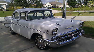 Chevrolet : Bel Air/150/210 Belair White 1957 Chevy 4 doors in good condition,