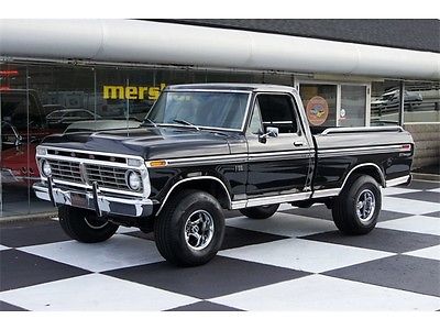 Ford : F-100 1974 ford f 100 xlt ranger 4 x 4 a c ps pb real black truck short bed