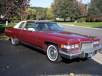 Cadillac : DeVille STANDARD COUPE DE VILLE 1975 cadillac coupe de ville raspberry red white interior top beautiful sweet