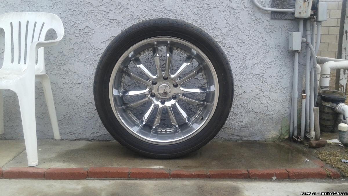 22in chrome kmc rims and tires, 0