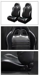 UNIVERSAL SP BLACK PVC LEATHER CAR RACING BUCKET SEATS+SLIDER PAIR FOR, 1