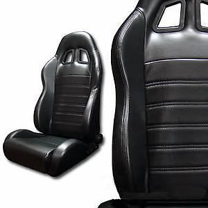UNIVERSAL SP BLACK PVC LEATHER CAR RACING BUCKET SEATS+SLIDER PAIR FOR