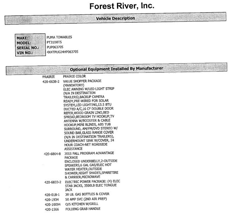 2017 Forest River Puma Towables PT31DBTS
