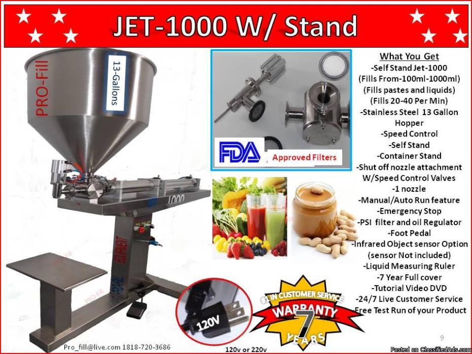 Piston Filler Single Head JET-1000 W/Stand Fills Liquids, Pastes, Scrubs,...