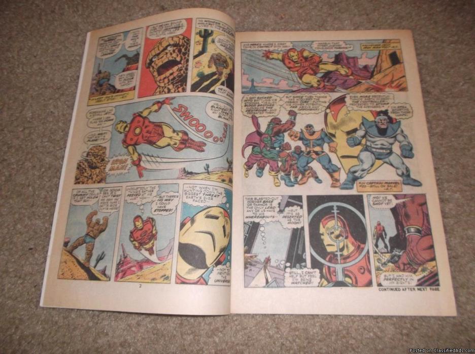 Signed by STARLIN *  KEY: MARVEL FEATURE # 12 * THANOS * 1973 * Thing & Iron Man, 2
