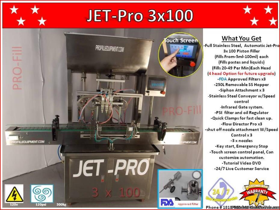 Automatic Jet-Pro-3x100 Fills Liquids, Pastes, Hair stylist products, Scrubs,...