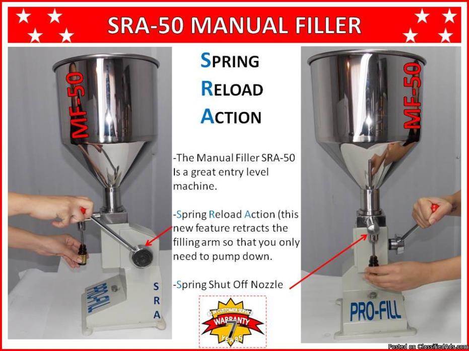 Mini Piston Filler Single Head SRA-50 Fills Liquids, Pastes, Scrubs, Peanut...